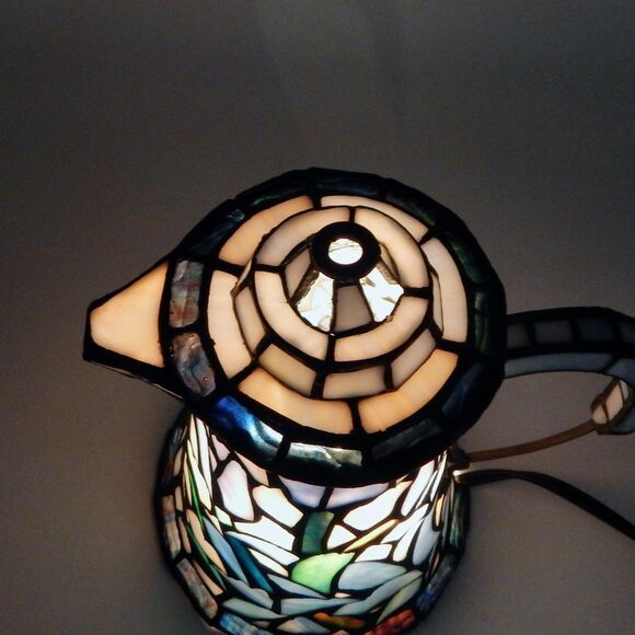 Stained Glass Coffee Tea Pot Accent Lamp Tulips 9 Inch Tiffany Style - Picture 5 of 11